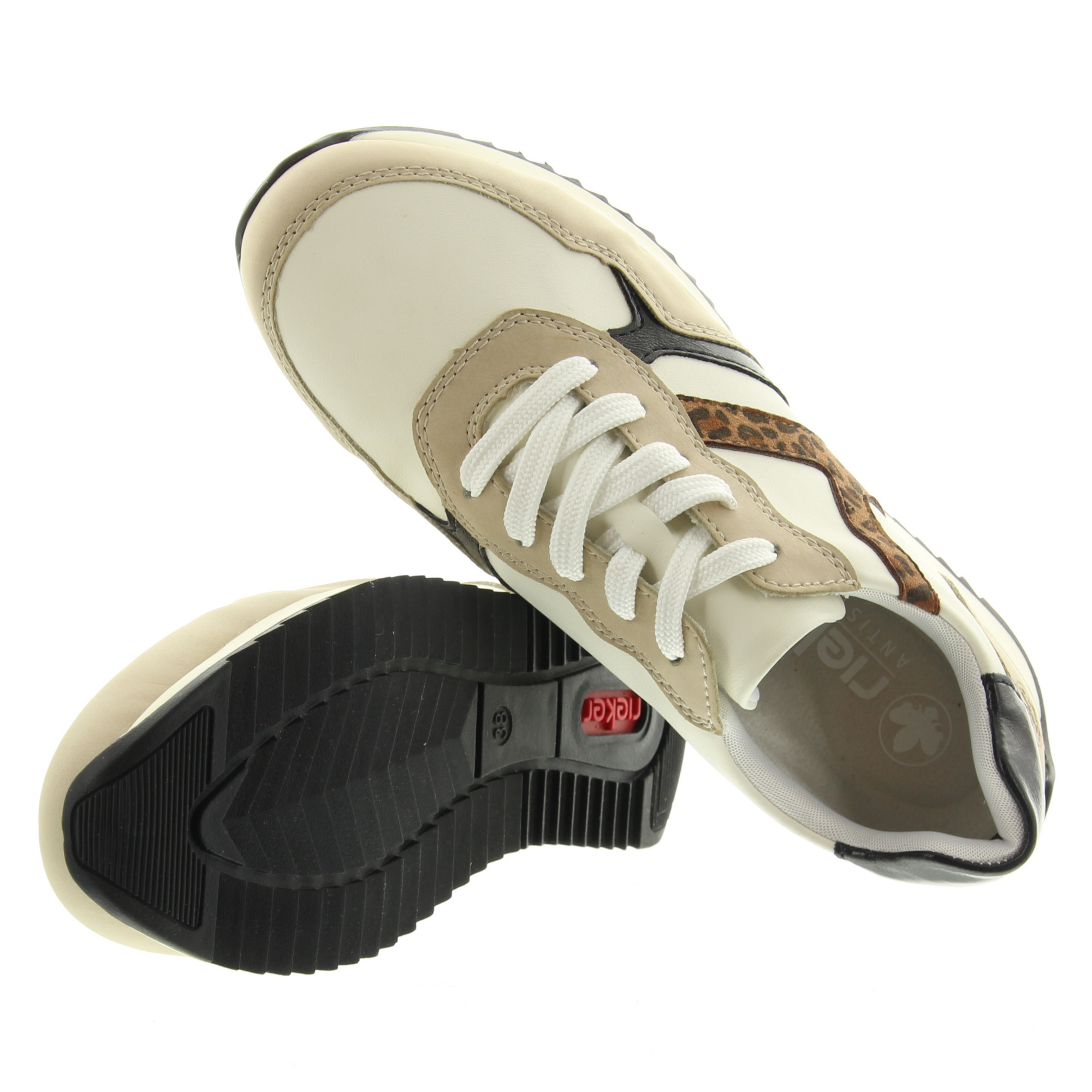 Rieker N1200 80 Perle Offwhite Schwarz Leo-Nuss